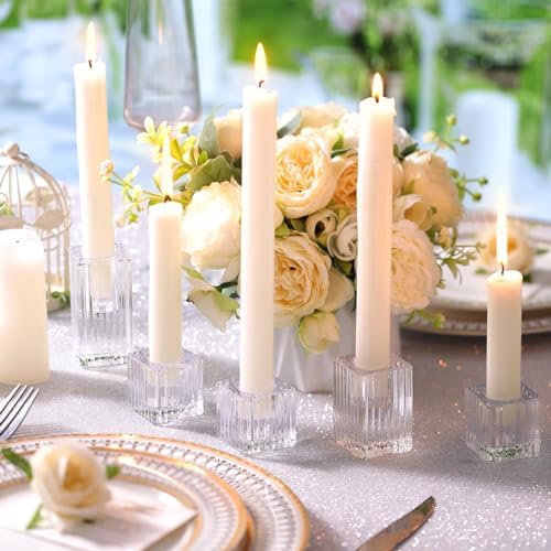 LETINE 12pcs Vertical Stripe Glass Candlestick Holders - Chic Taper Candle Sticks Holder Set for Elegant Dining & Home Decor - Ideal for Wedding Centerpieces, Parties, and Celebrations - Image 5