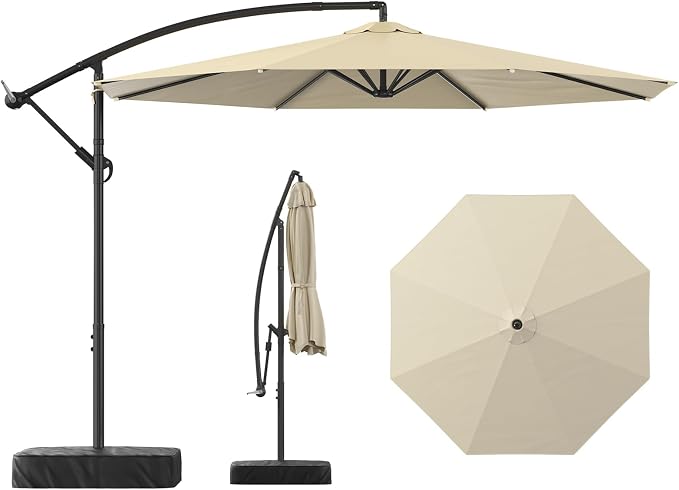 10FT Patio Umbrella with Base, Outdoor Umbrella Pool Umbrella Cantilever Umbrells - UV Protection, Easy Tilt & 360° Rotation for Poolside, Backyard & Garden