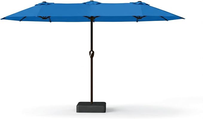15FT Large Patio Umbrella with Base Included, Double Sided Outdoor Market Umbrella with Flexible Fiberglass Ribs, UV-Blocking Extra Large Umbrella for Garden, Pool, Deck, Royal Blue