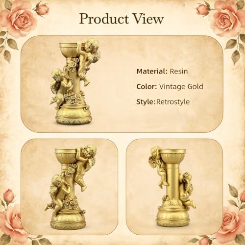 Gloss Gold Double Cherub Candle Holder Resin Angel Figurine Decor Gift - Image 6