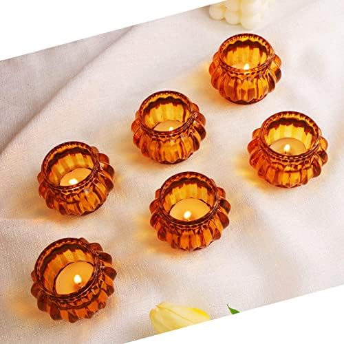 Woho 12pcs Amber Tealight Candle Holder, Glass Tea Lights Candle Holder for Wedding Table Decor, Votive Candle Holders for Birthday Party - Image 7