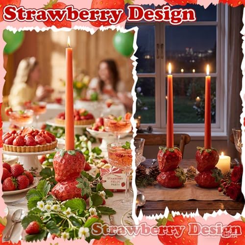 2 Pcs Lemon Taper Candle Holders Summer Centerpiece, Strawberry - Image 6