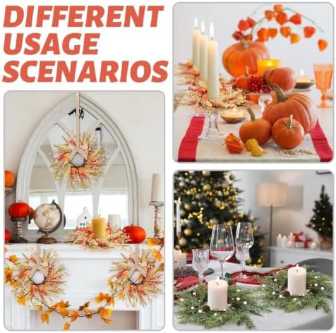4 Pcs Fall Christmas Candle Rings Wreaths Mini Thanksgiving Xmas Wreath Holder Table Centerpiece Small Autumn Swags Wreath for Kitchen Cabinets Pillar Farmhouse Home Porch Window Wall Porch Decor - Image 7