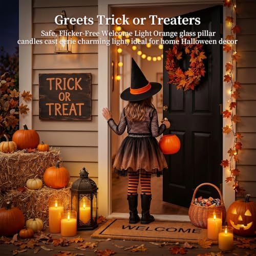 Amagic Orange Halloween Glass Flameless LED Pillar Candle with Remote Timer - Image 7
