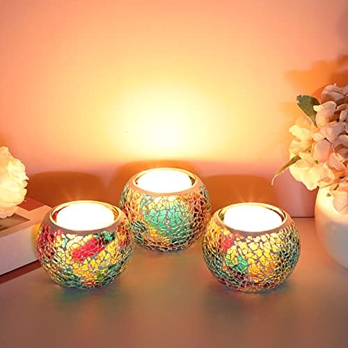 OwnMy 3PCS Mosaic Glass Tea Light Holders Round Bowl Votive Candle Holders - Image 7
