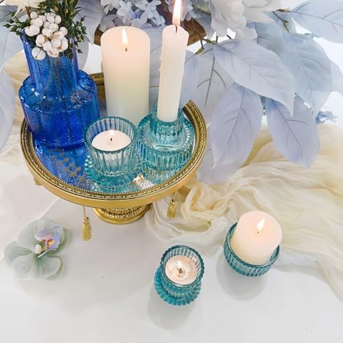 Glass Candlestick Holders, Taper Candle Holders, Set of 3, Bule - Image 7
