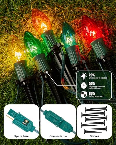 Christmas Pathway Lights Outdoor,51.4 Ft C9 Lights with 40 Multicolor Bulbs - Image 7