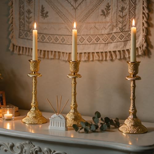 OwnMy Set of 2 Gold Taper Candle Holders Vintage Metal Candlestick Holders - Image 7