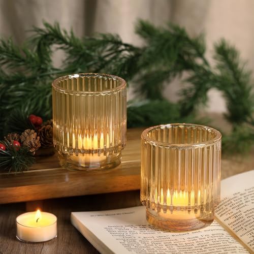 Gold Votive Candle Holders for Wedding, Glass Tea Lights Holders - Image 5