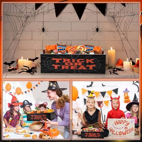 Leinuosen Halloween Candy Bowl Wooden 11.8 In Trick or Treat Black - Image 6