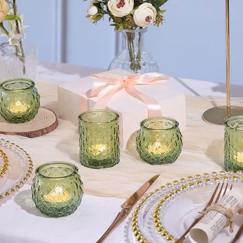 NITIME 12Pcs Assorted Green Votive Candle Holders, Tea Lights Candle Holder for Table Centerpiece, Green Candle Holders for Wedding, Bridal Shower and Tea Party Decorations - Image 6