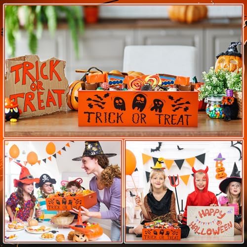 Leinuosen Halloween Candy Bowl Wooden 11.8 In Trick or Treat Orange - Image 6