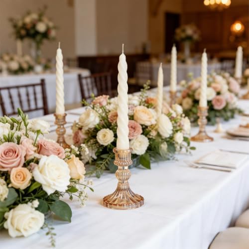 2 Pack Glass Taper Candlestick Holders, Gold Candlestick Holders, 4" H Stripe Crystal Candle Holders Decorative Candle Stand Centerpiece for Wedding, Festival, Dinning Party Table Decor - Image 7