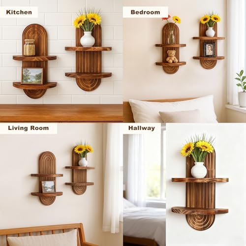Artilady Boho Shelf Wall Decor, Wood Trinket Shelves for Storage Display - Image 5