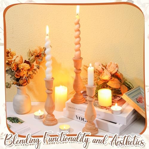 Nitial 12 Pcs Unfinished Classic Wood Candle Holders Small Wooden Candlesticks Unfinished Candlestick Holders for Crafts DIY Xmas Christmas Gift Decoration (6 Inch) - Image 6