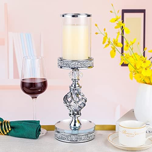 Hanjue Crystal Candle Holders for Pillar Candle, Metal Crystal Candle Holder for Home Decor, Centerpieces, Coffee Dining Table CH0509 (Silver (M)) - Image 6