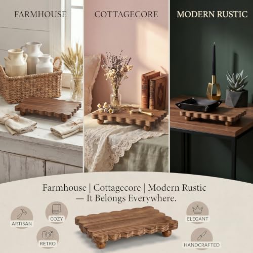 Yookeer Scalloped Wood Riser, Brown, 8.7'' X 6'' X 1.6'', Square - Image 7