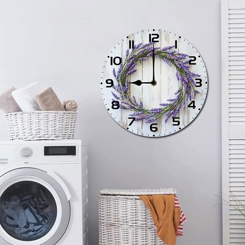 Lavender Wooden Silent Non-Ticking 10 Inch Round Clocks Battery Operated Analog for Living Room Kitchen Bedroom Bathroom Office Home School Decor