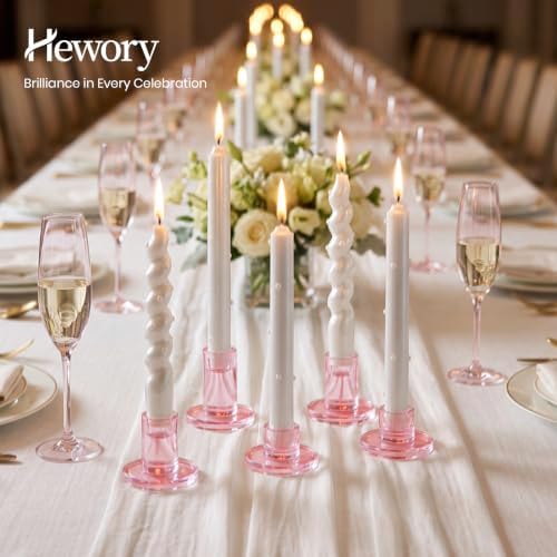 Hewory Pink Taper Candle Holders Bulk: 9PCS Glass Candlestick Holders - Image 7
