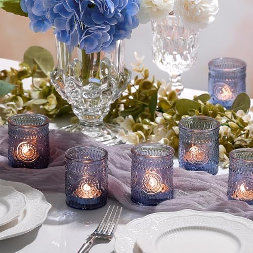 30 Pack Clear Glass Votive Candle Holders, Vintage Candle Holder Bulk, Tealight Candle Holders for Table Centerpieces, Home, Bridal Shower, Birthday, Christmas, Thanksgiving Party Table Decor (Blue) - Image 3