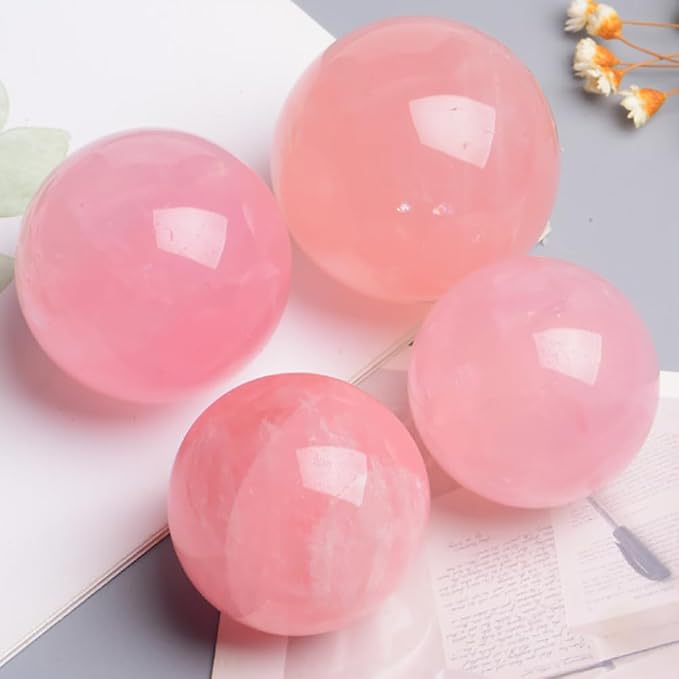 1.6-2 inch Natural Pink Crystal Ball with Stand, Hand Polished Rose Quartz Gemstone Sphere, Reiki Healing Energy Stone, Feng Shui Home Desktop Ornament, Spiritual Meditation Decorative Gift
