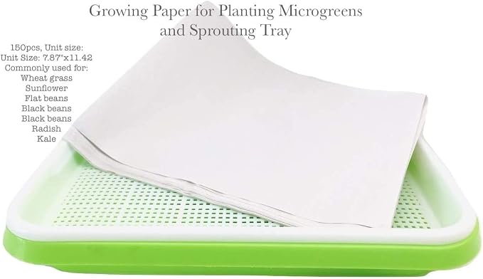 Pack of 150 pcs Germinating Growing Paper Seed Sprouter Vegetable Microgreens Planting Paper 7.8" x 11.4". Fit for Plant Germination Tray (13.4"x 9.8") Trays NOT Included