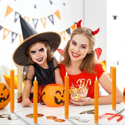 Orange Flameless Taper Candles with Remote and Timer, 9.65" Real Wax LED Candlesticks, Battery Operated Autumn Candles with 3D Flickering Flame, Thanksgiving & Halloween Table Decor, 3 Pack - Image 7