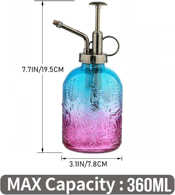 35 oz/1000 ml Metal Indoor Small Watering Can with Long Spout for House Plants Decorative, 12 oz/360 ml Glass Plant Mister Spray Bottle for Bonsai Garden Flowers