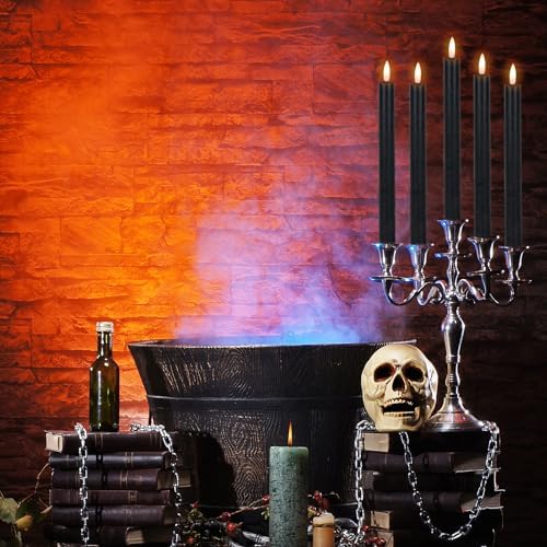 Halloween Flameless Taper Candles with 6 Hour Timer, Battery Operated Black LED Taper Candles Real Wax 3D Wick Flickering Halloween Dinner Table Decor Lights(6 Pack, 0.78” x 9.64”) - Image 7
