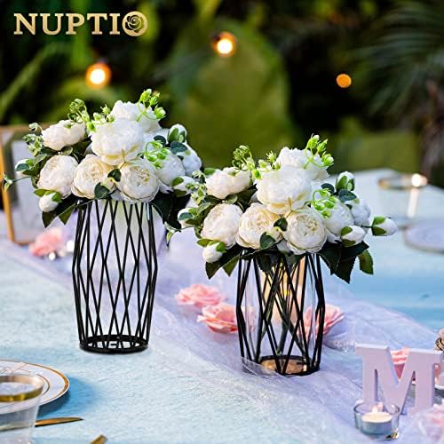 NUPTIO Black Geometric Hurricane Glass Candle Holders, Set of 2 - Image 6