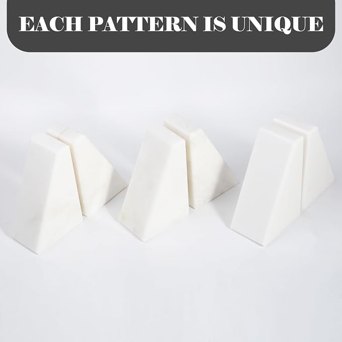 Karibiber Marble Book Ends Decorative, Unique Bookends for Shelves, White Stone Bookends Holds Heavy Books, Weighted Book Holder Stopper for Home Office Desk Bookshelf Decoration, Set of 2