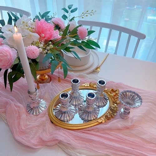 Silver Glass Candlestick Holders, Taper Candle Holders, Set of 6 - Image 7