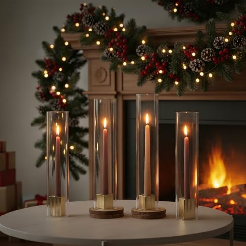 LETINE 14" Tall Hurricane Candle Holders with Gold Ribbed Taper Candle Holders Set of 9– Bulk Windproof Taper Candle Hurricane Glass for Outdoor&Indoors Wedding Centerpiece, Event & Home Decor - Image 7