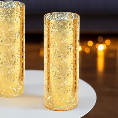 WGVI Hurricane Candle Holder Sleeve, W: 5", Ht: 14", Gold Speckled Glass Cylinder Open Both Ends, Chimney Tube Shade, 1 Piece - Image 7