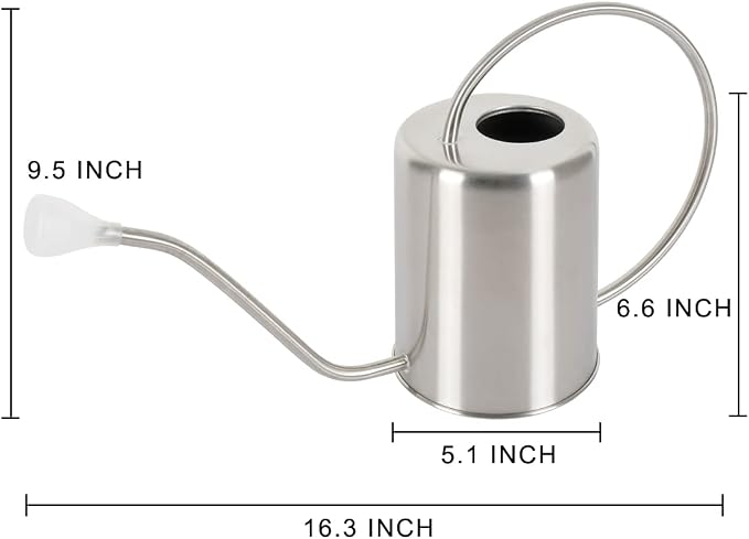 Stainless Steel Silver Colored Watering Can 1/2 Gallon Long Spout Watering Pot for Indoor Plant Watering or Outdoor Gardening with 2Pcs Removable Spray Spout for Flowers
