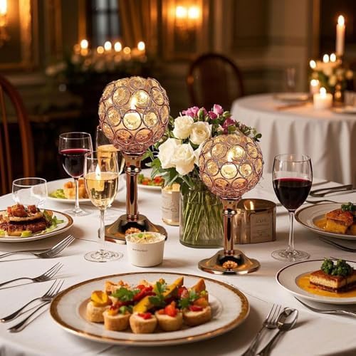 Candle Holder Candlestick Holders- 1Set Gold Crystal Pillar Candle Holders,Metal Candlestick Stands for Wedding Centerpieces,Table Decor for Church,Valentine's Day Housewarming Gift,3Pcs - Image 7