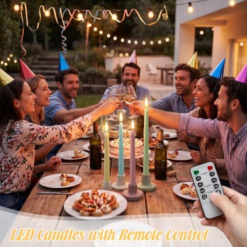 Rossesay 16 Pcs Macaron Flameless Taper Candle with Remote Timer - Image 7