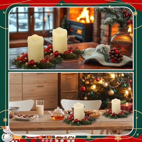 Daifunli 2 Pcs Christmas Gold Ball Red Berry Pine Needle Candle Ring Artificial Berry Bell Wreaths for Pillar 3.25 Inch Candles Holder for Winter Christmas Country Wedding Table Centerpiece Decor - Image 6