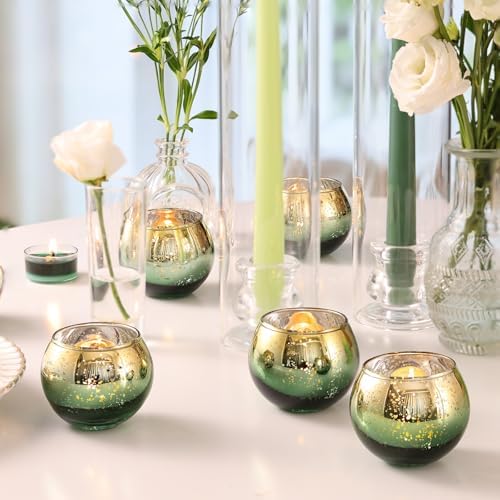 Volens Green Votive Candle Holders Set of 12, Round Mercury Glass Votives - Image 6