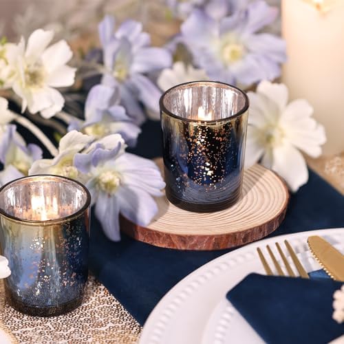Volens Navy and Gold Party Decorations 12pcs Glass Votive Candle Holders - Image 6