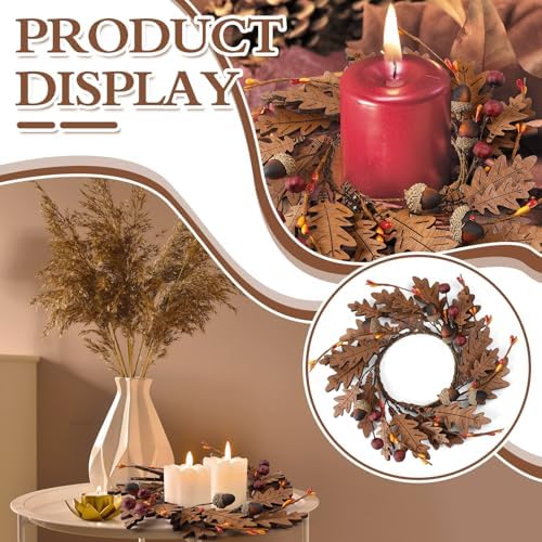 Daifunli 2 Pcs Fall Candle Rings for Pillar 3.9 Inch Wood Oak Leaves Acorn - Image 6