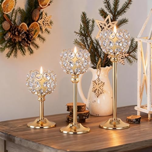 Gold Crystal Candle Holders Candlestick Holders - 4 Sets Tall Bling Bowl Candelabra Centerpieces for Dining Table, Wedding, Party & Fireplace Mantel Decor,12Pcs - Image 6
