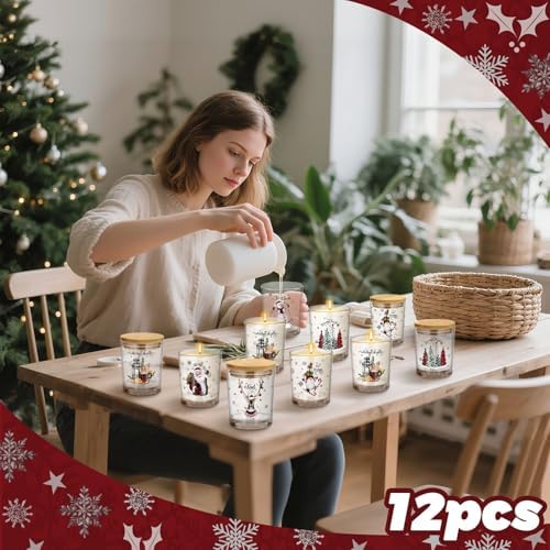 Ziliny 12 Pack Christmas Glass Candle Jar with Lid, 7 oz Xmas Empty Jar - Image 6