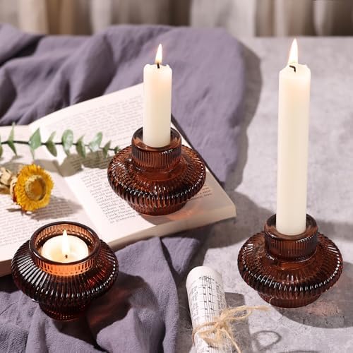 Taper Glass Candlestick Holders Tealight Candle Holders for Table Centerpieces, Fall Wedding Decor and Dinner Party Thanksgiving Christmas Decor (8 Pcs, Brown) - Image 6