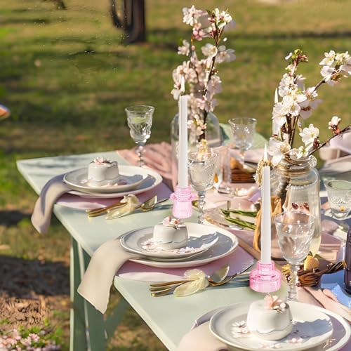 Glass Candlestick Holders, Taper Candle Holders, Set of 6, Pink - Image 6
