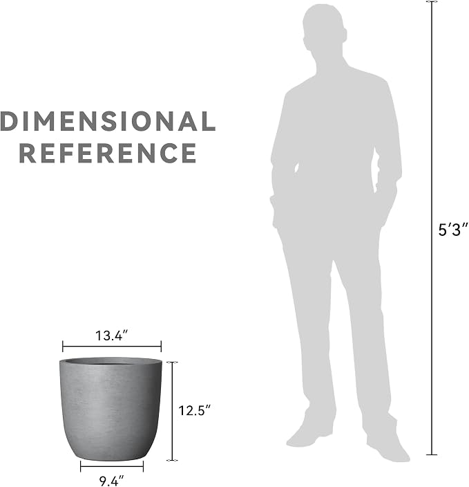Kante 13.4" Dia Round Concrete Planter, Large Outdoor Modern Indoor Decorative Plant Pots with Drainage Hole and Rubber Plug for Home and Garden, Natural Concrete