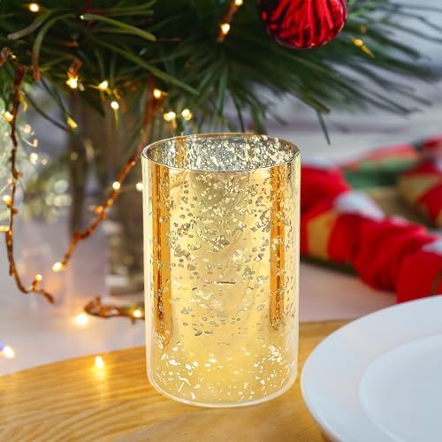 WGVI Hurricane Candle Holder Sleeve, W: 4", Ht: 6", Gold Speckled Glass Cylinder Open Both Ends, Chimney Tube Shade, 1 Piece - Image 7