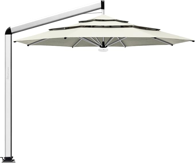 EliteShade USA Atlas 3-Tier 11FT Full Aluminum Cantilever Patio Umbrella for Outdoor Restaurant Garden Courtyard Deck Pool and Marketing with Light (No battery), Natural