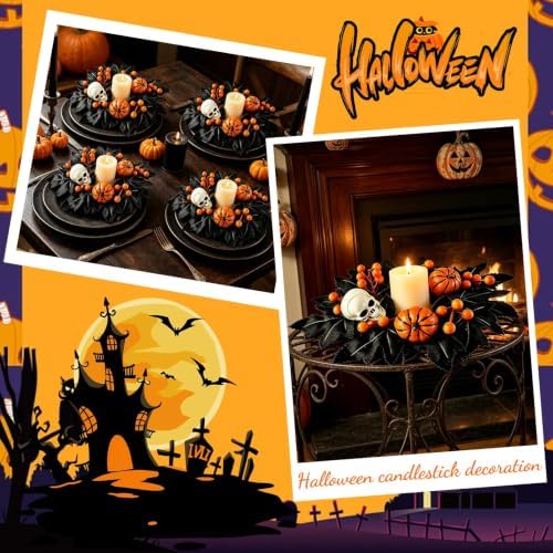 4 PCS Mini Halloween Candle Rings Skeleton Black Maple Leaves Wreaths - Image 7