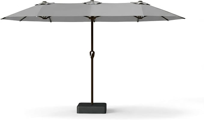 15FT Large Patio Umbrella with Base Included, Double Sided Outdoor Market Umbrella with Flexible Fiberglass Ribs, UV-Blocking Extra Large Umbrella for Garden, Pool, Deck, Light Gray